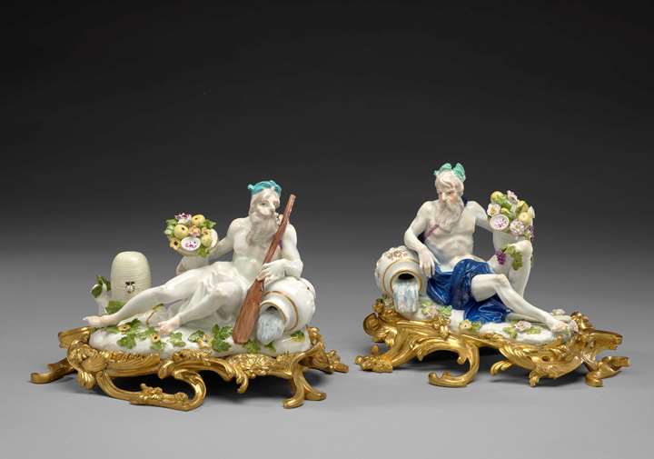 Two ormolu mounted figures of reclined river gods